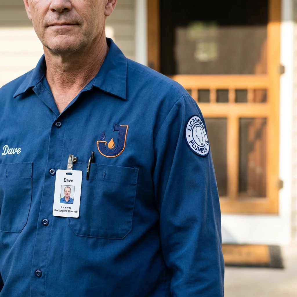Licensed plumber showing ID badge in Mineral Springs, NC