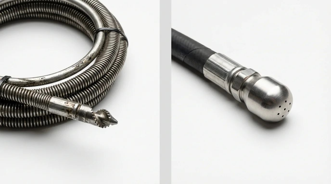 Drain snake cable and hydro jetting nozzle used for drain cleaning in Mineral Springs, NC