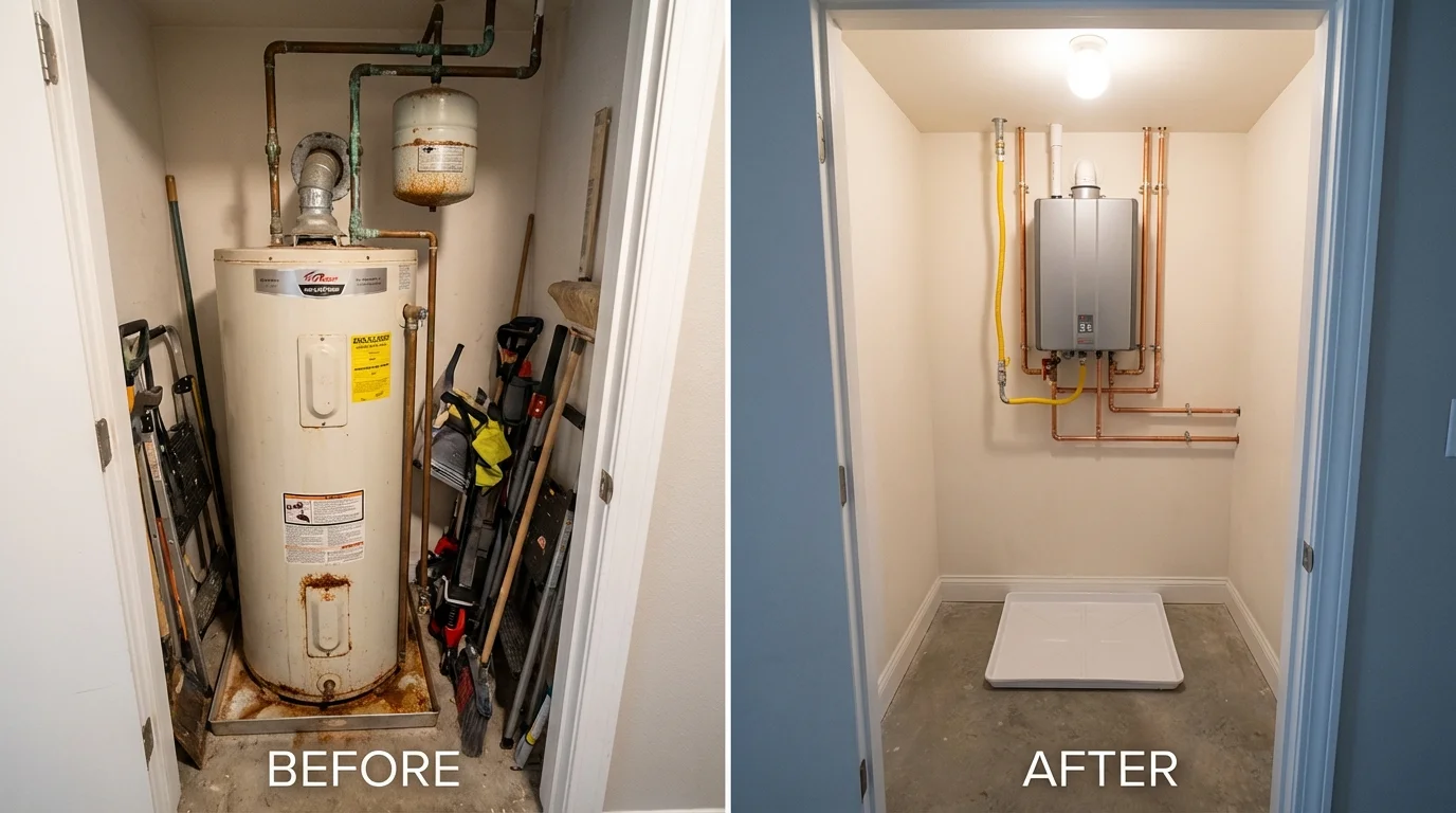 Tank water heater versus wall-mounted tankless unit comparison for Mineral Springs, NC homeowners