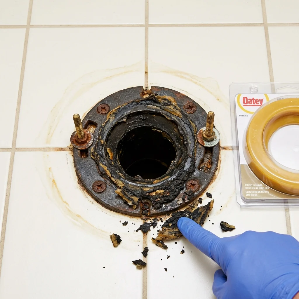 Failed wax ring showing water seepage at the base of a toilet in a Mineral Springs, NC home